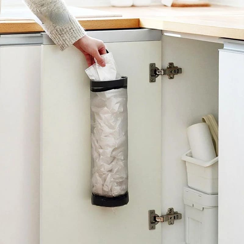 Suporte de parede para sacos de lixo na cozinha