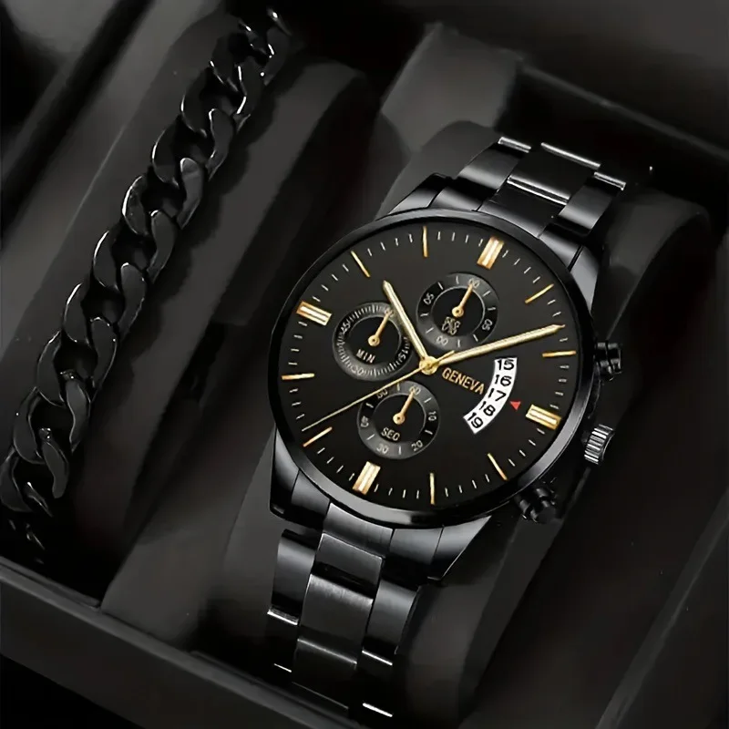 Relógio masculino de luxo prata quartzo com pulseira de aço inoxidável