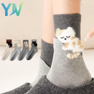Meias Cano Médio com Estampa de Gato Fofo – 1 a 10 Pares