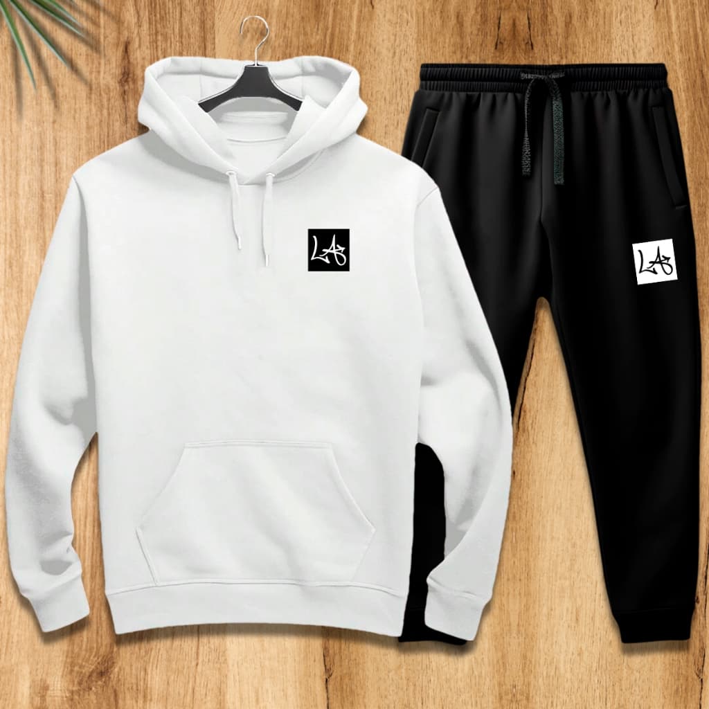 Conjunto Moletom Unissex Estampado Los Angeles Calça e Blusa Com Capuz Bolso Canguru