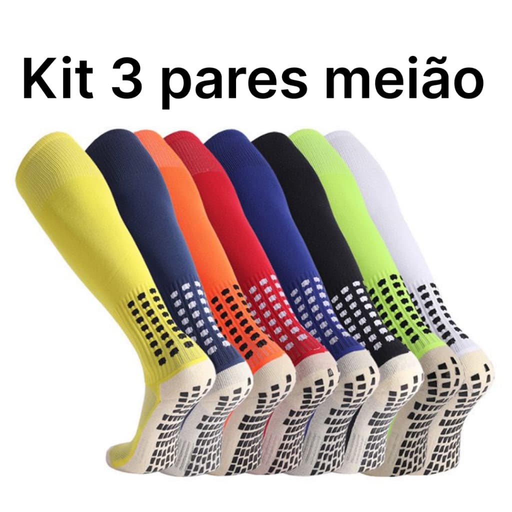 Kit 3 Meião De Futebol Masculino Longas Toalha De Fundo Antiderrapante Esportivas