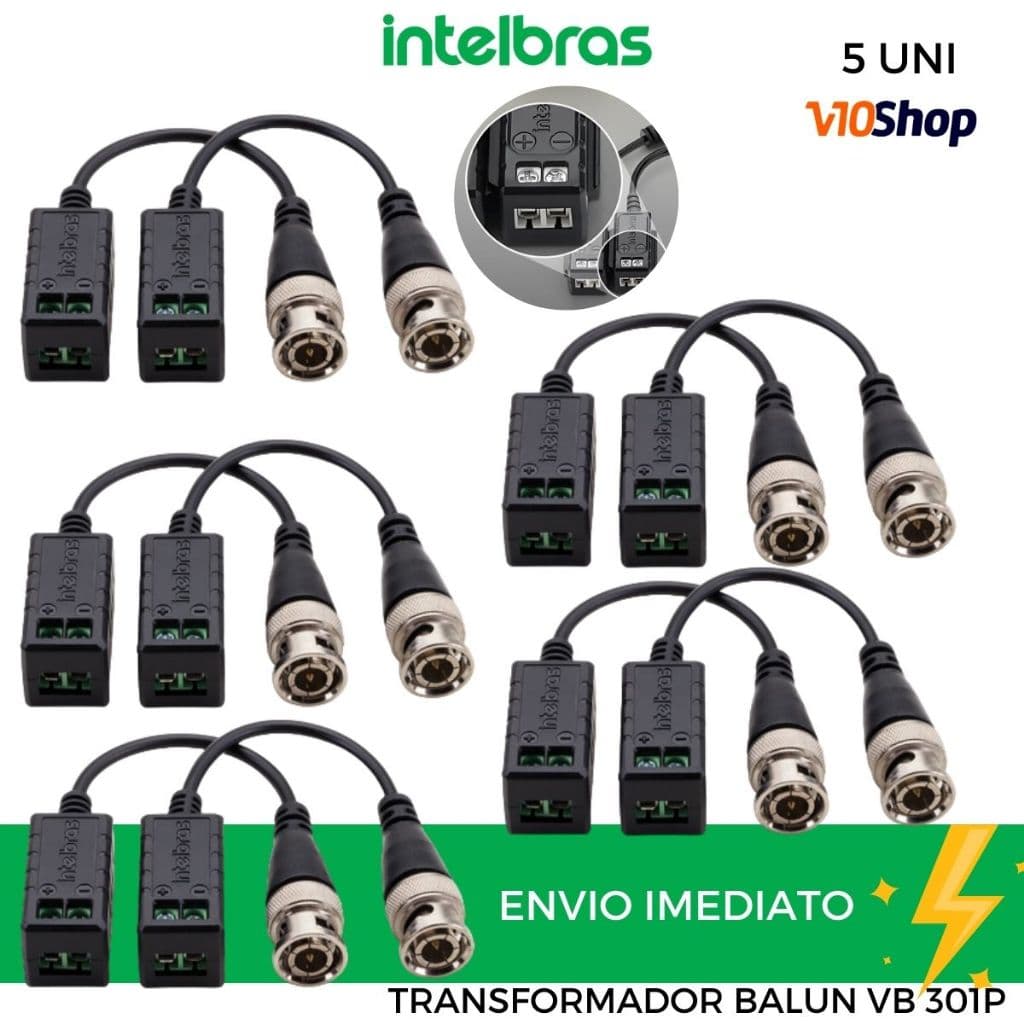 5 Balun Passivo Vb 301P Transmissão Vídeo 4K, HD, Full HD, 4MP Camera Intelbras conector BNC Macho