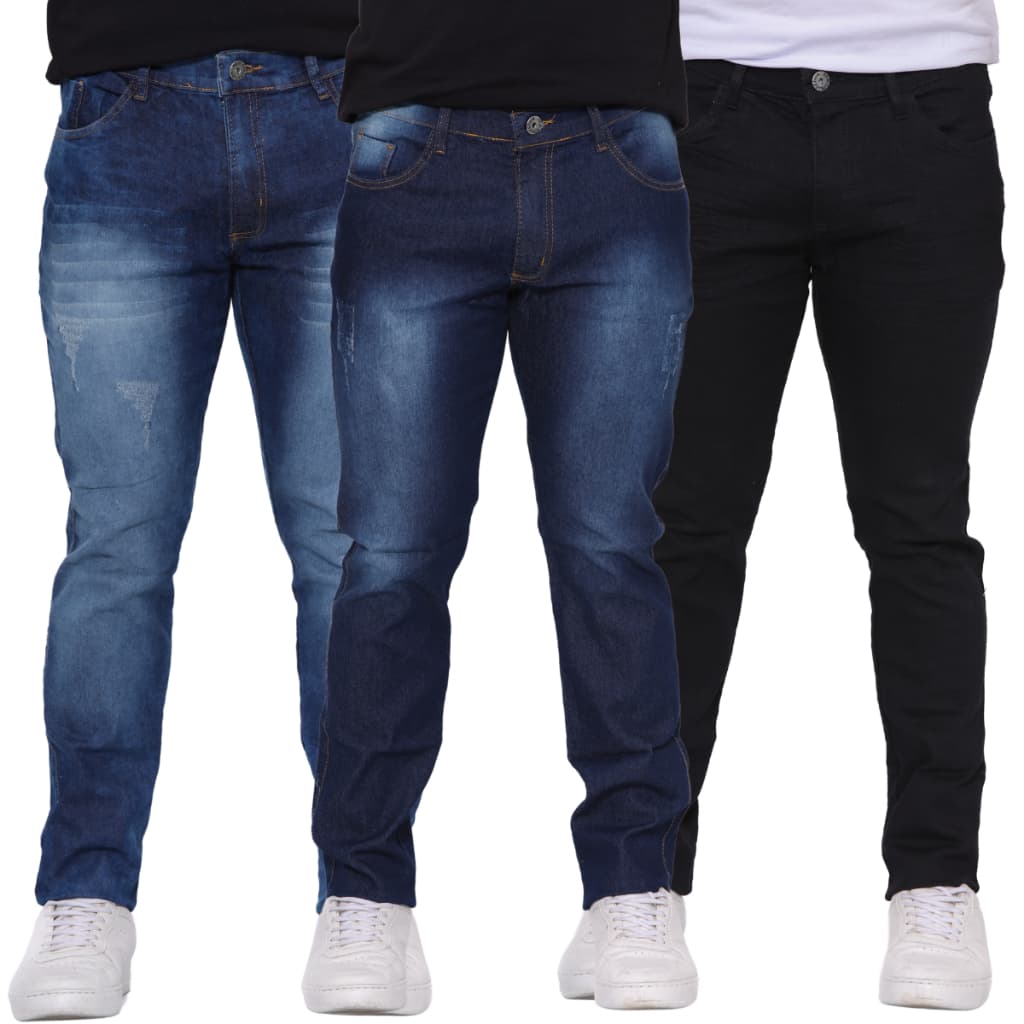 Kit 3 Calça Plus Size Masculina Jeans Skinny com Lycra Preço Atacado