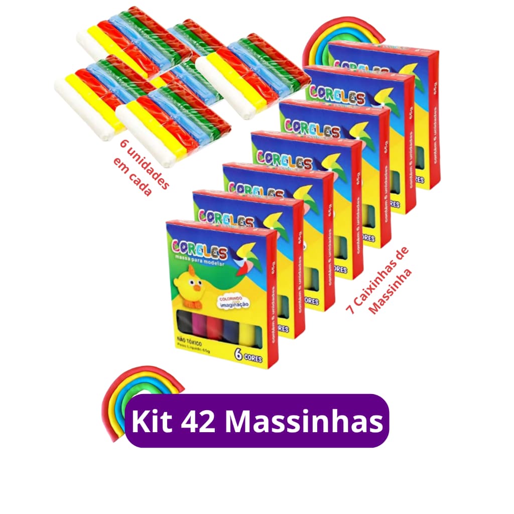 Kit 42 Massinha de Modelar 6 Cores Diferentes Colorida Kit Festa Lembrancinha Aniversario Prenda
