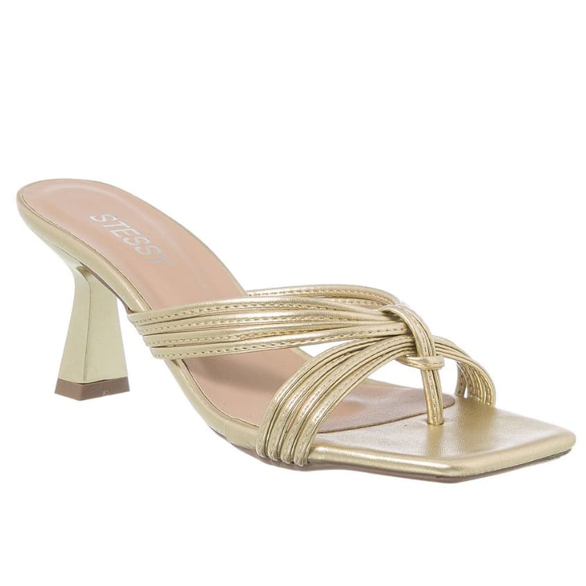 Tamanco Feminino Stessy Shoes Confortável Salto Taça Médio Tiras Trançadas Leve Moda Primavera Verão