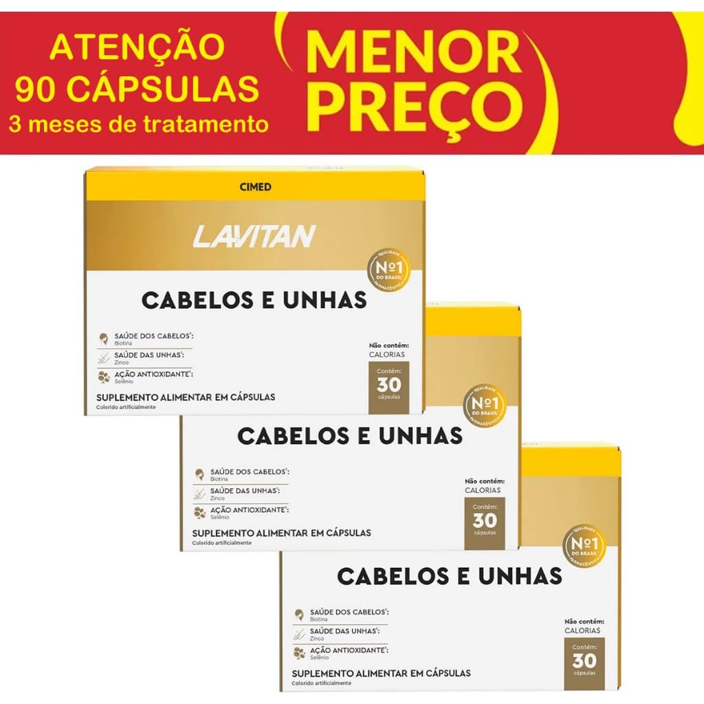 Kit 3 Lavitan Cabelos e Unhas 30 Comprimidos
