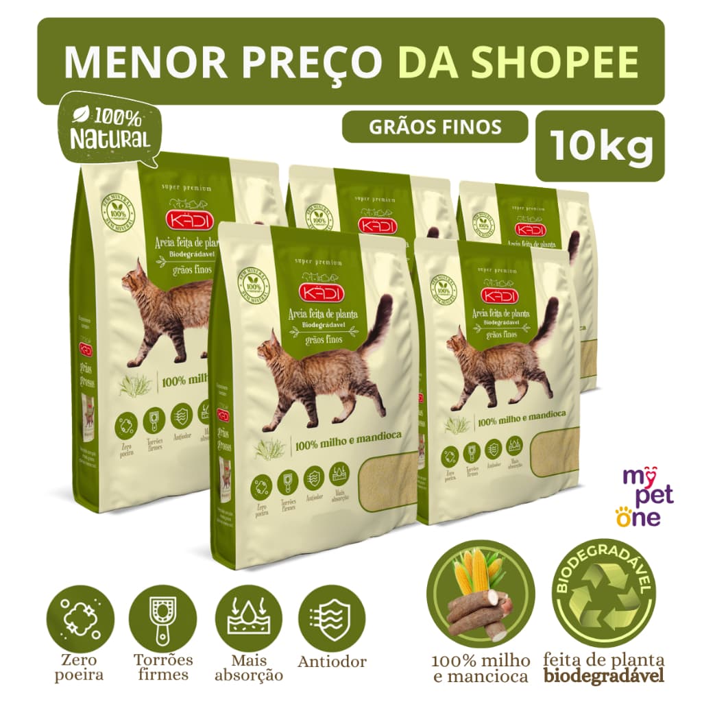 Areia Biodegradável Kadi Grãos Finos - 4Kg a 10kg