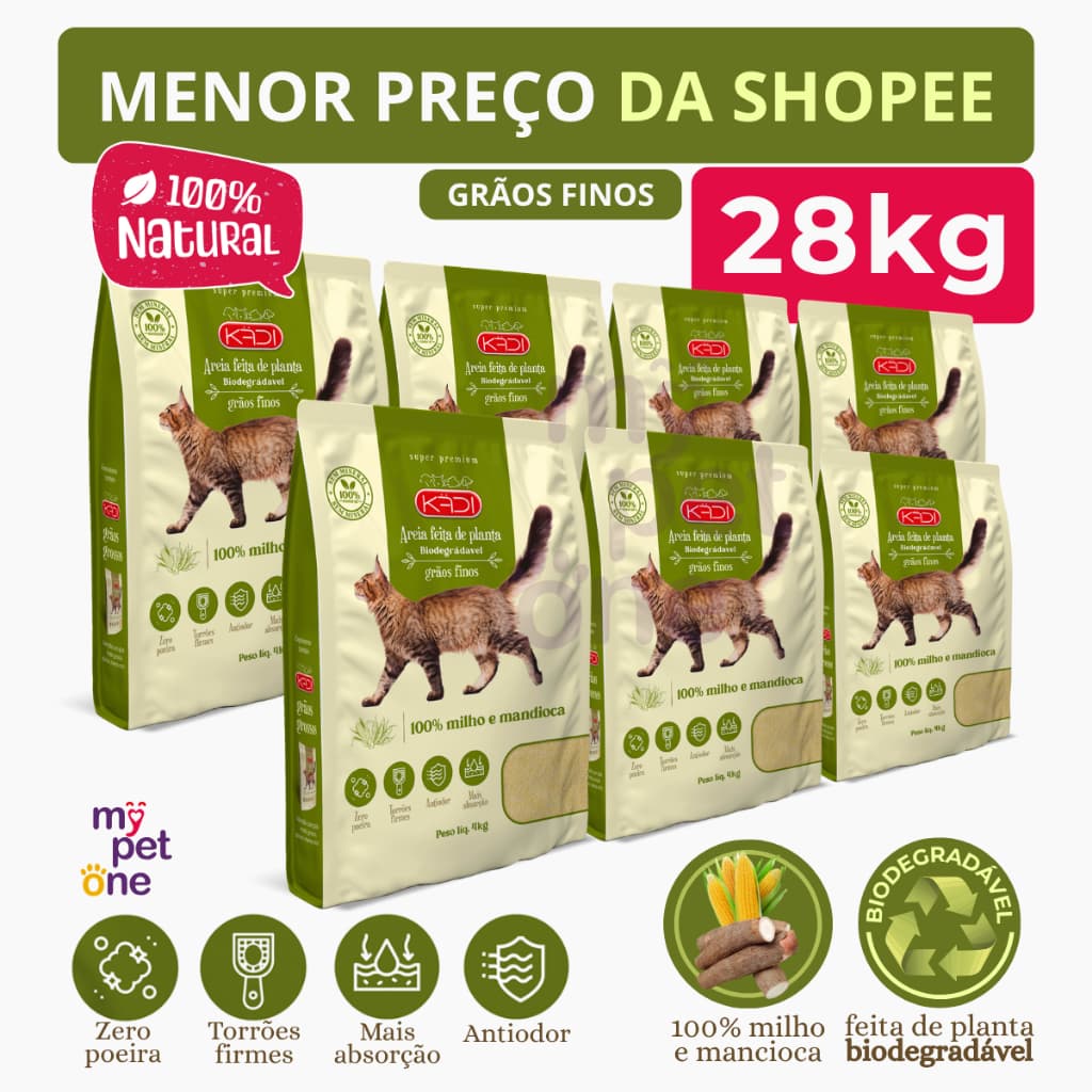 Kits Areia Biodegradável Kadi 4 Kg Grãos Finos para Gatos
