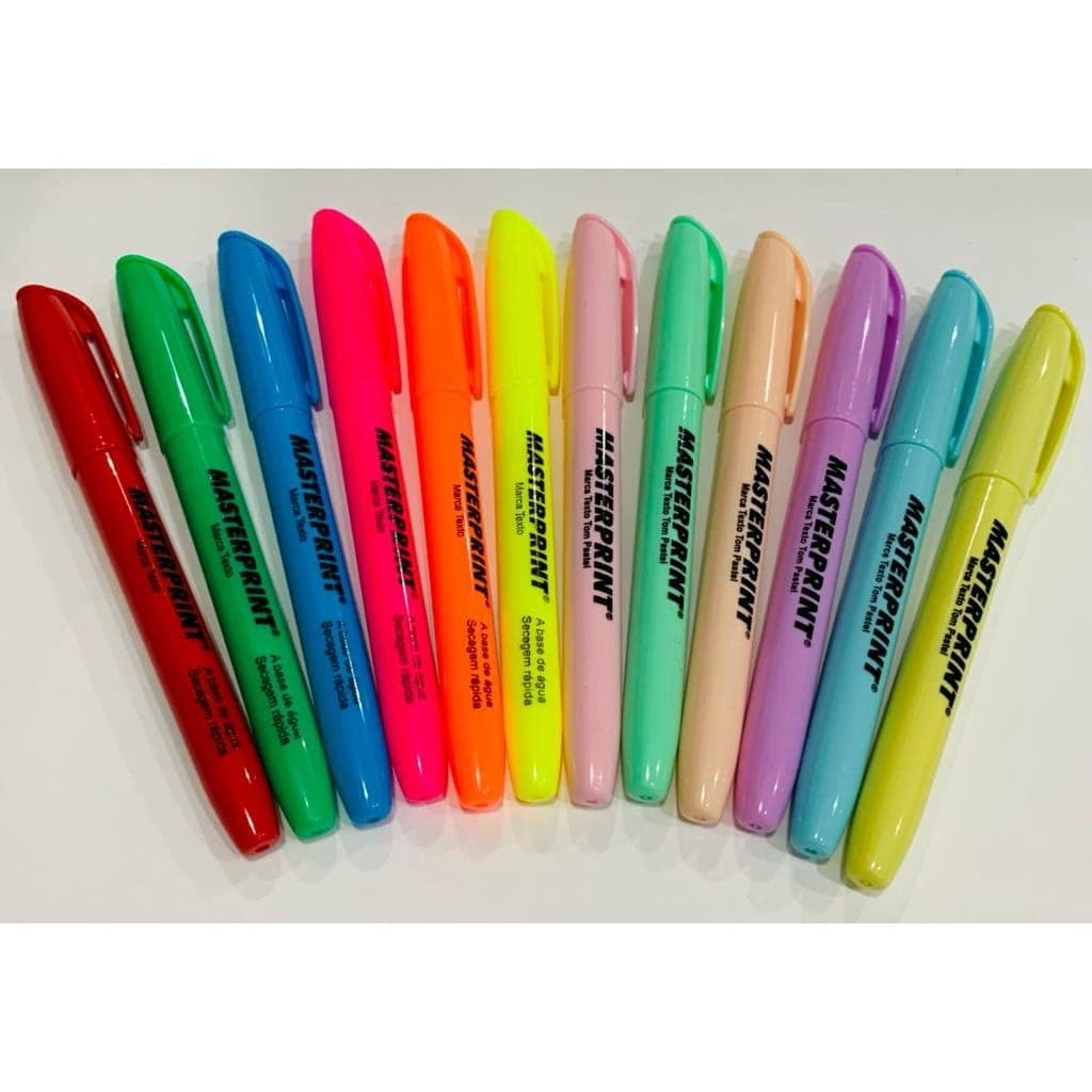 Kit 12 Marca Texto (6 Neon + 6 pastel) Caneta Marca Textos Masterprint