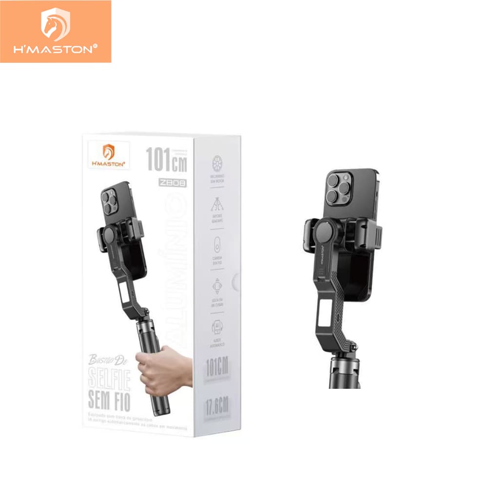 H'maston ZB08 Selfie Sem Fio Com Estabilizador E Controle Remoto 110CM Bluetooth Versäo sem fio 5.2