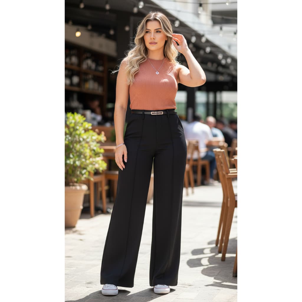 Calça Alfaiataria Pantalona com Cinto Feminina Social Zara Modeladora Moda Premium Elegante