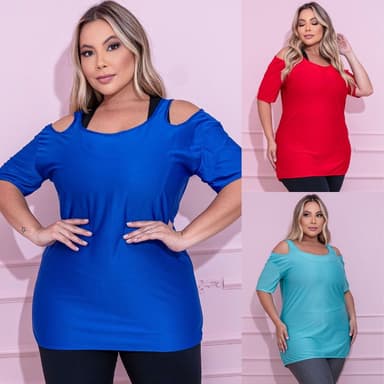 Blusa Camiseta Feminina Plus Size Tecido Seca Rápido Furadinho Fitness Academia e Ginástica