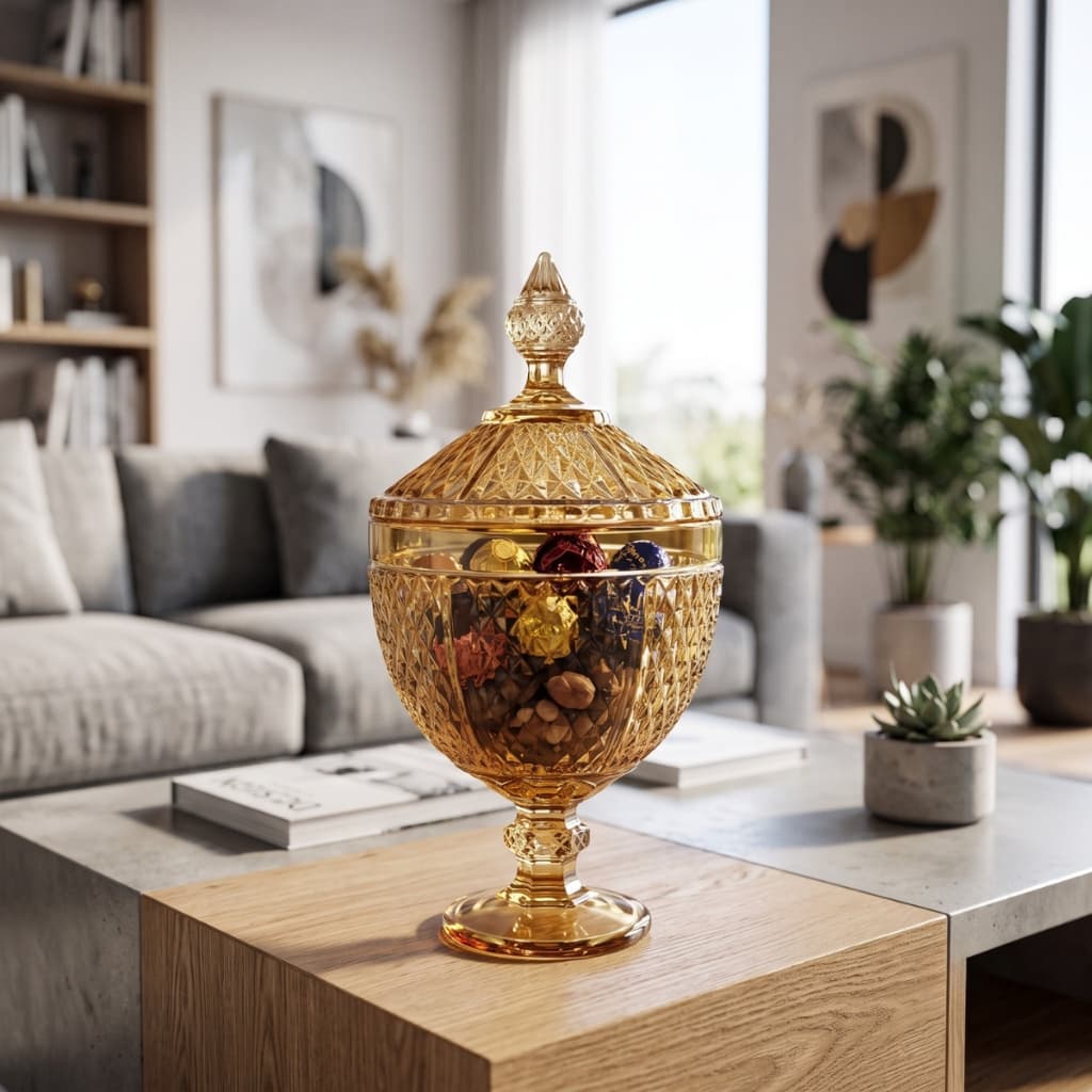 Bomboniere Potiche Multiuso Cristal Âmbar Luxo 28cm Lyor