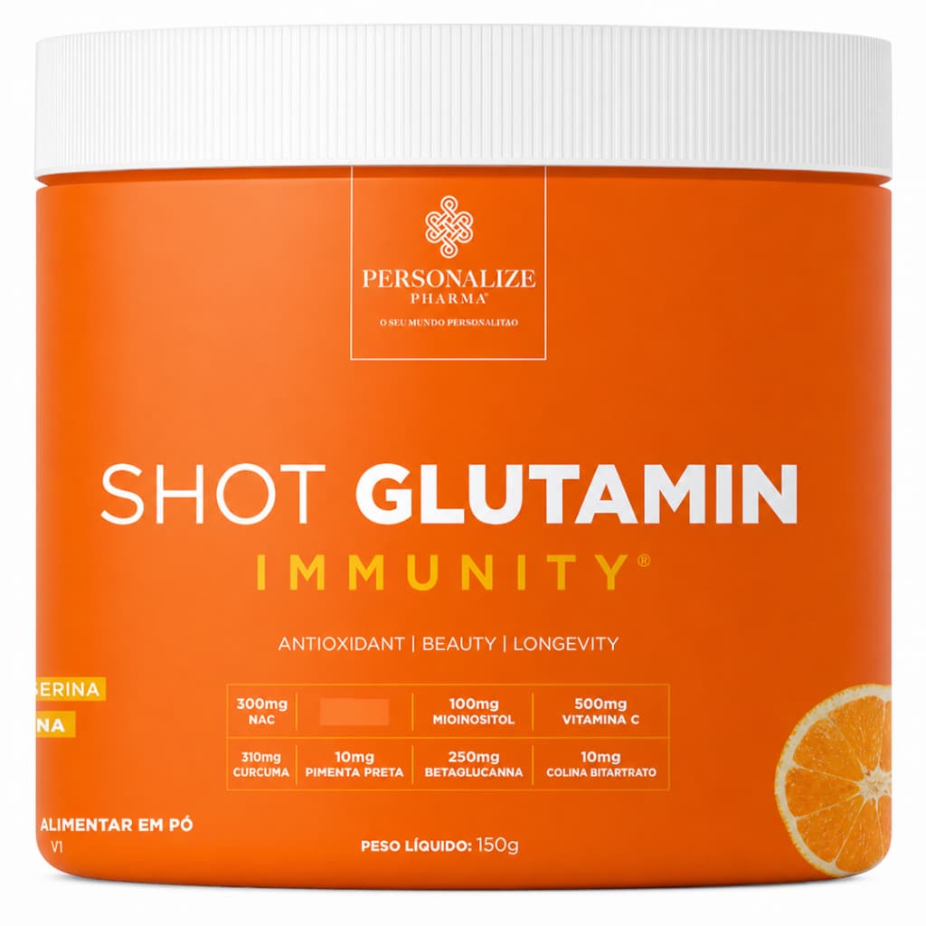 Shot Glutamin Immunity NAC Matinal Personalize Pharma Tangerina 150g Sem Açúcar Glúten Lactose
