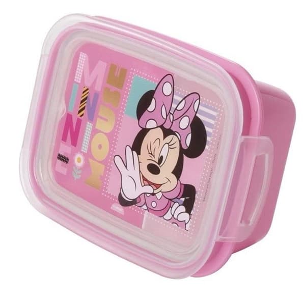 Marmita Infantil com Divisória e Trava 630ml Minnie Mouse Rosa Plasútil