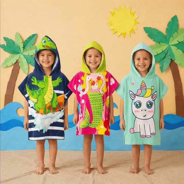 Kit 3 Toalhas Poncho Infantil Microfibra Secagem Rápida com Capuz Toalha Praia Banho Piscina