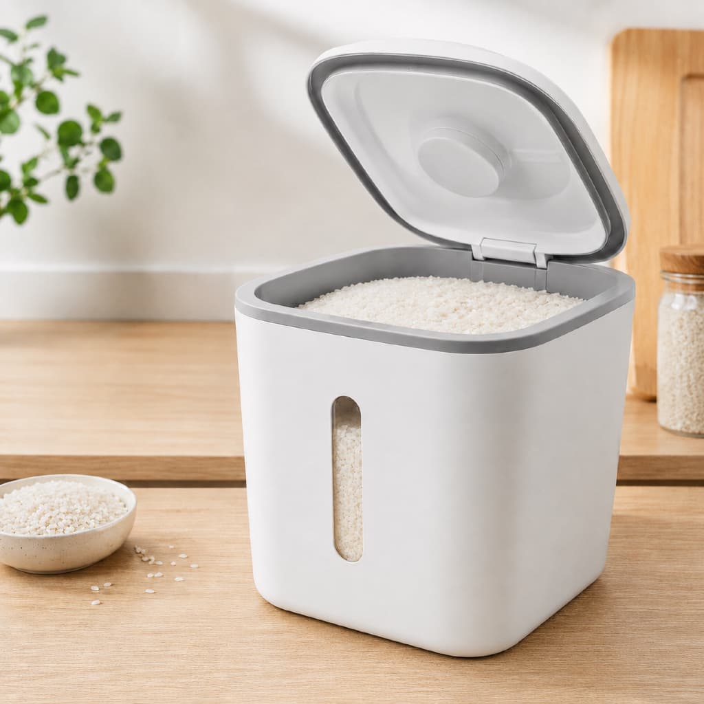 Depósito de Arroz Hermético 10L TPL Caixa Armazenamento de Grãos Abertura com Um Toque Anti-Inseto e Umidade Cozinha