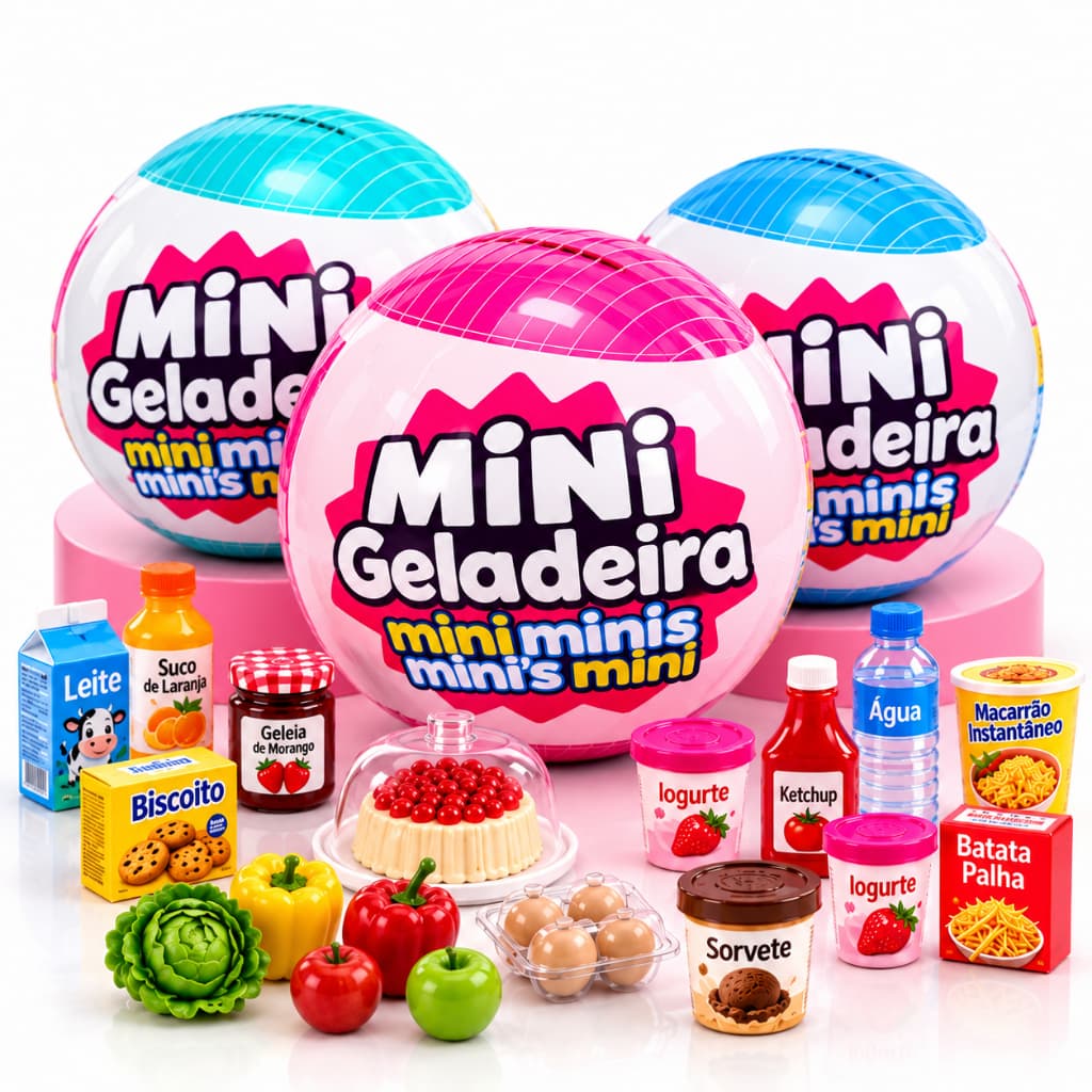 Kit 3 Bolas Surpresa Cápsula Mini Geladeira Mini Brands HC-3006 Coleção Miniaturas Realistas Brinquedo Infantil 1,2ou3