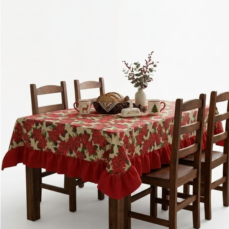Toalha de Mesa Natal Farm Com Babado Toalha Natalina 4 6 8 10 Cadeiras