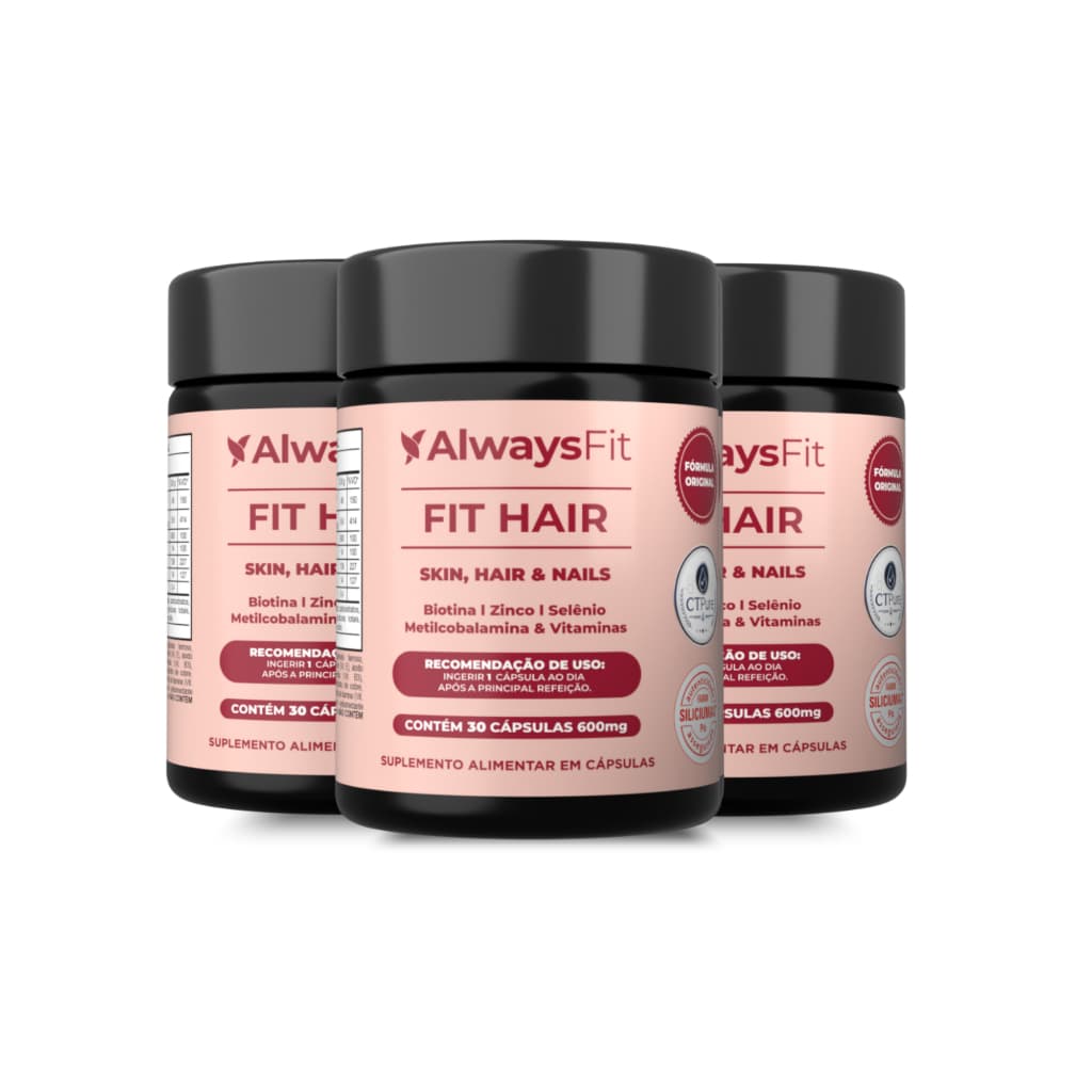FitHair AlwaysFit | Biotina + Zinco + Ferro + Cobre + Cisteína + Vitaminas | 30 Cápsulas - 3 Unidades