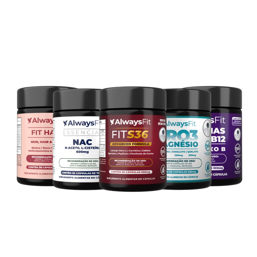 Kit FitS36 + Pro3Magnésio + NAC + FitHair + Complexo B AlwaysFit | 5 Suplementos