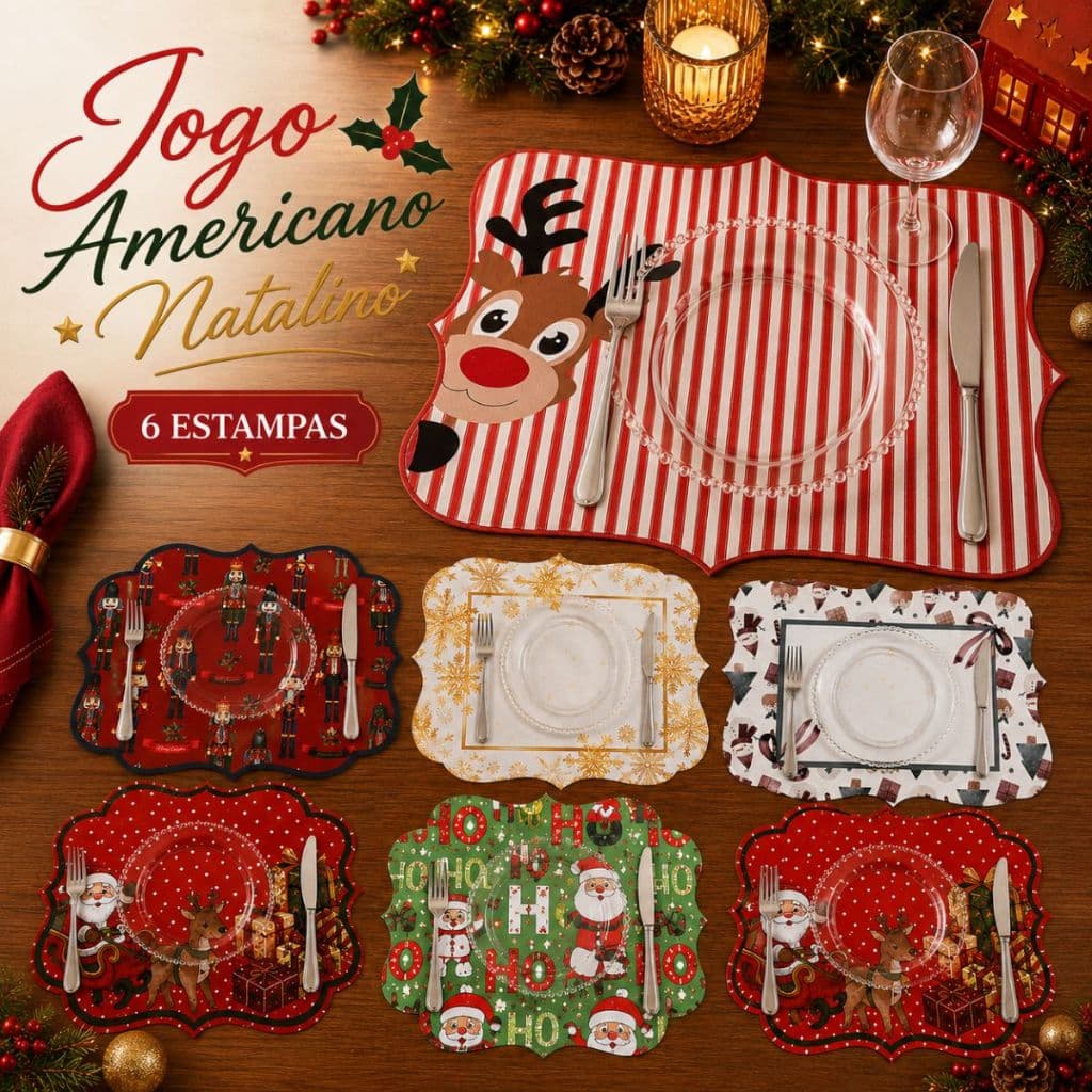 Jogo Americano Natalino Kit 2 4 ou 6 Peças Estampas de Natal Mesa Posta Decoração Natalina