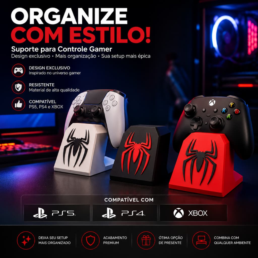 Suporte Controle Homem Aranha PS5 PS4 Xbox Pc Mesa Gamer Aranha Video Game Spider Stick Decoração Mesa Organizador
