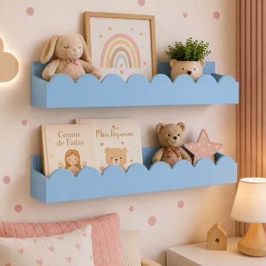 *Kit 2 Prateleiras Infantil MDF Montessori Rosa Lilás Branco*