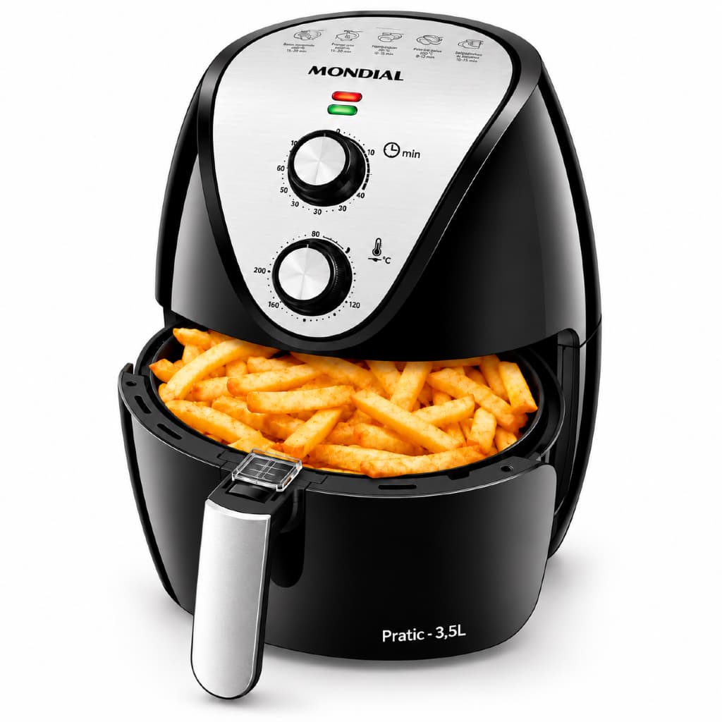 *Air Fryer Mondial 3,5L 1500W* Perfeita para preparar comidas crocantes e refeições práticas sem óleo 🍟😋 *POR R$189,91* Em até 12x R$19,40 ~Custa R$276,90~ *COMPRE AQUI* O que vo