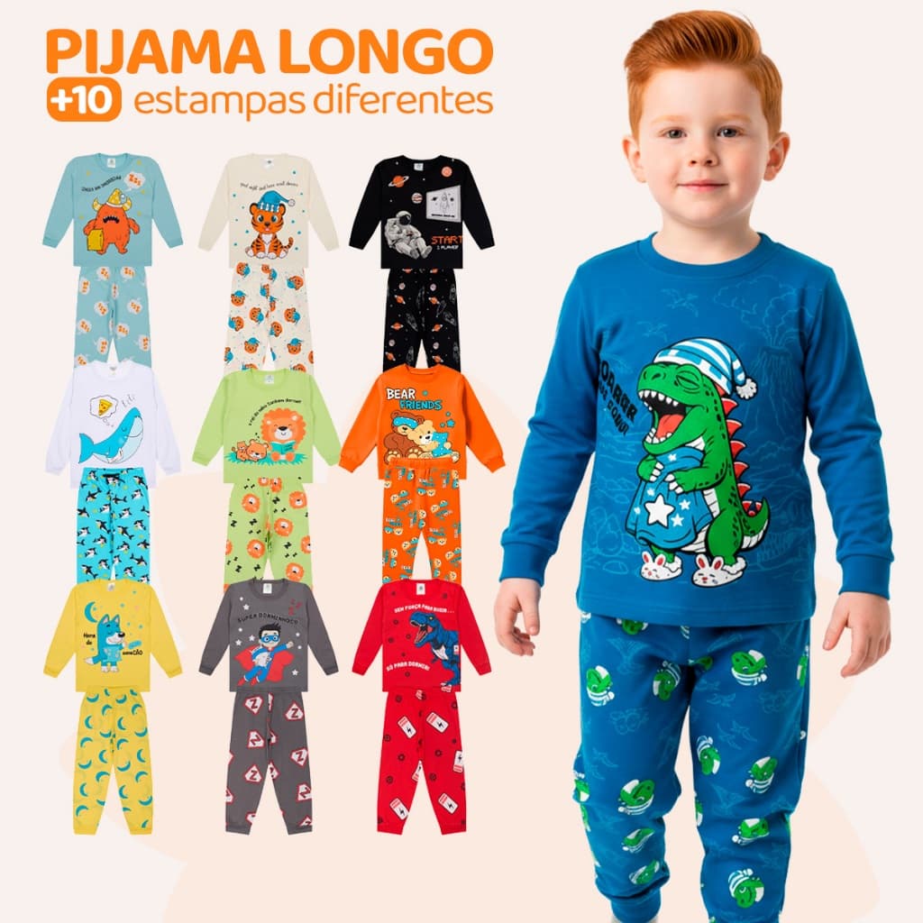 Kit Sortido 2, 4 ou 10 Peças Pijamas Infantil Menino Manga Comprida Pijaminha Infantil Masculino de Inverno para o Frio