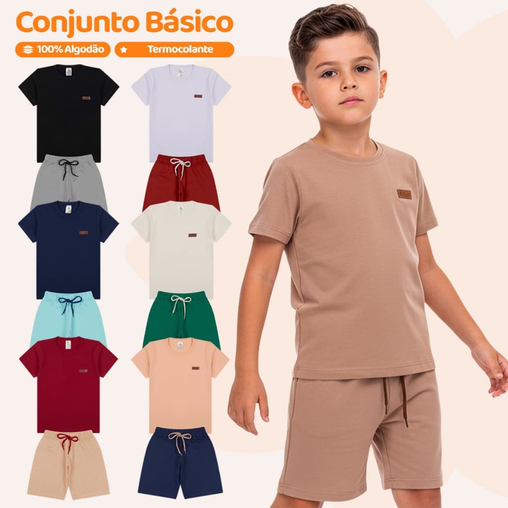 Kit Sortido 6 Peças Roupa Menino Infantil Masculino Conjunto Básico Casual Liso de Verão Roupa Básica de Calor