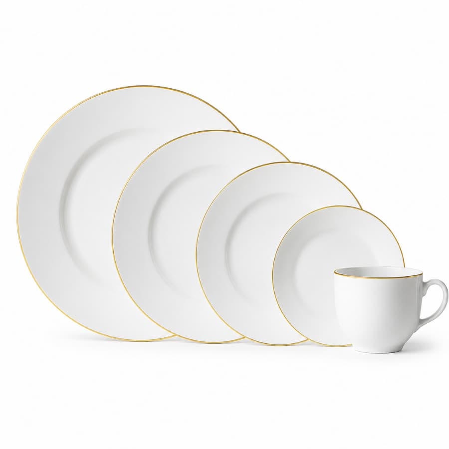 Aparelho de Jantar Prato Caneca Borda Dourada Luxo Premium 20pcs Catarina