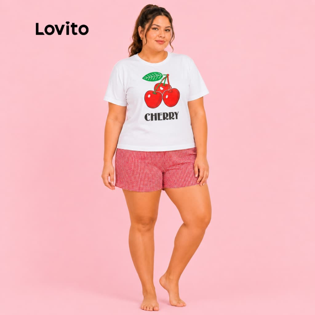 Lovito Plus Size Conjunto Pijama Feminino Estampa Cereja KPB1205BRL1235
