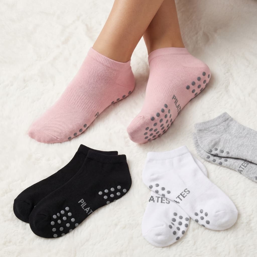 Kit 3 Pares Meias Antiderrapantes Pilates Yoga Hidroginástica Esportiva Algodão Cano Curto