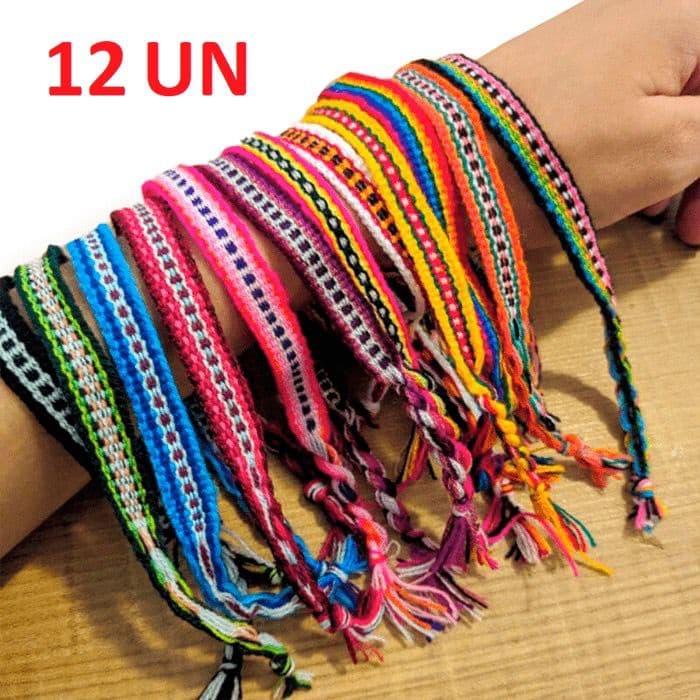 Kit 12/24/36/48/60 Pulseiras Pano Hippie Praia - Cores Diversas Aleatorias