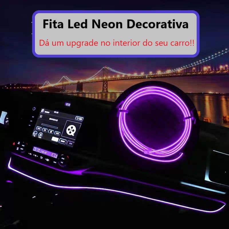 Fita de Led Neon Painel Interior Carro Decoração Automotiva Tunning 12V 3 / 5 metros Top Luxo