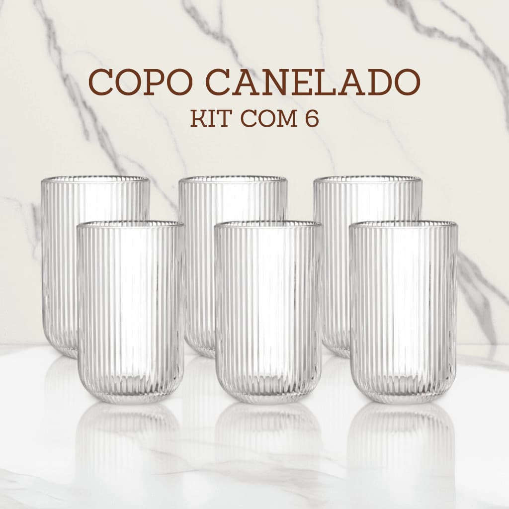 Jogo De Copos 6 Peças De Vidro Cameratta Canelado 420ml Suco Agua