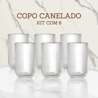 Jogo De Copos 6 Peças De Vidro Cameratta Canelado 420ml Suco Agua