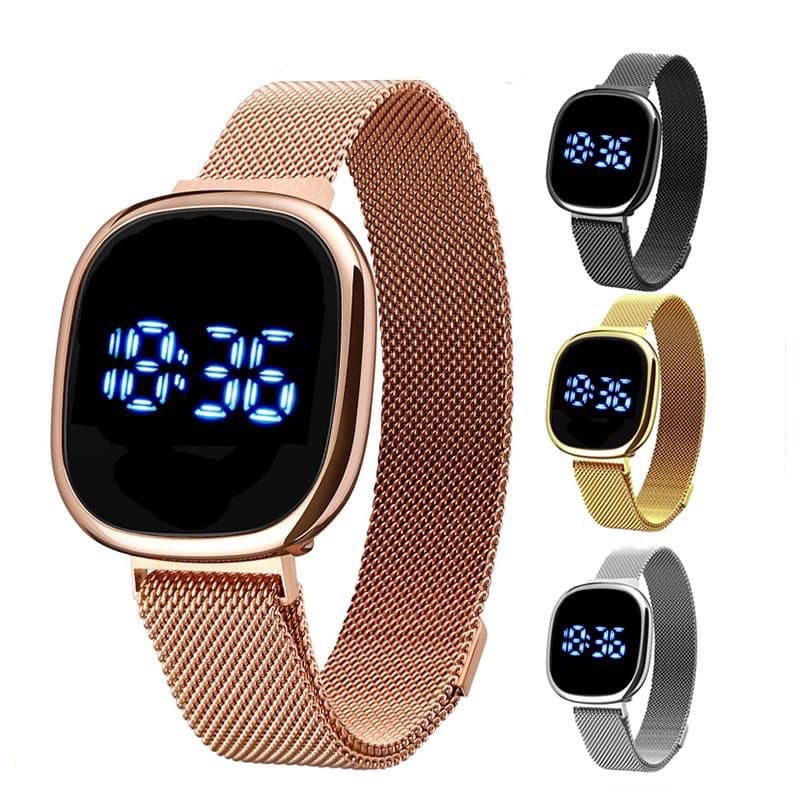 Relógio Elegante Com Tela De Toque LED-De Pulso Unissex Fivela Magnética Em Aço Inoxidável