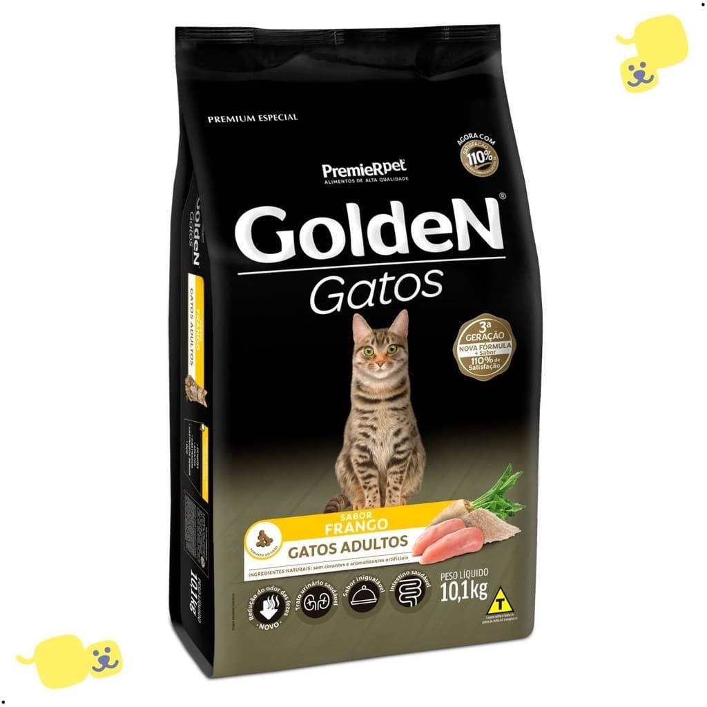 Ração Golden Gatos 10,1Kg Sabor Frango Ração para Gato Adulto Ração Premium Especial Ração Gato 10Kg