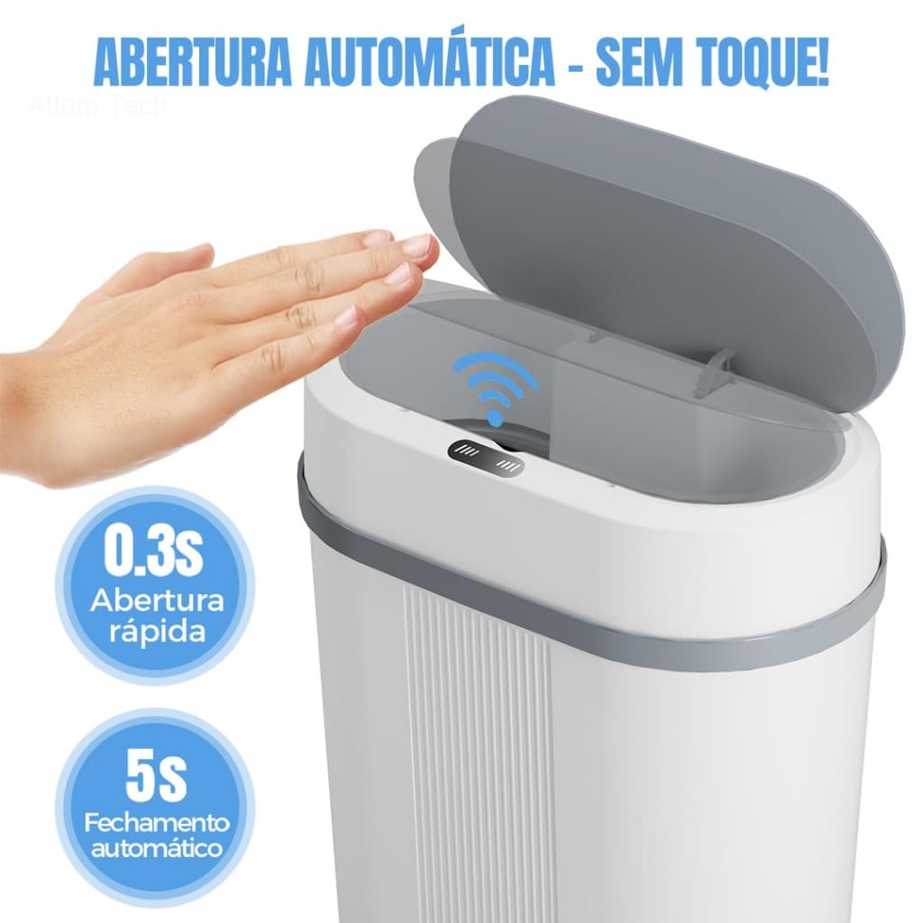 Lixeira Automática 12 Litros Sensor Infravermelho Tampa Para Cozinha Banheiro Escritório Quarto a