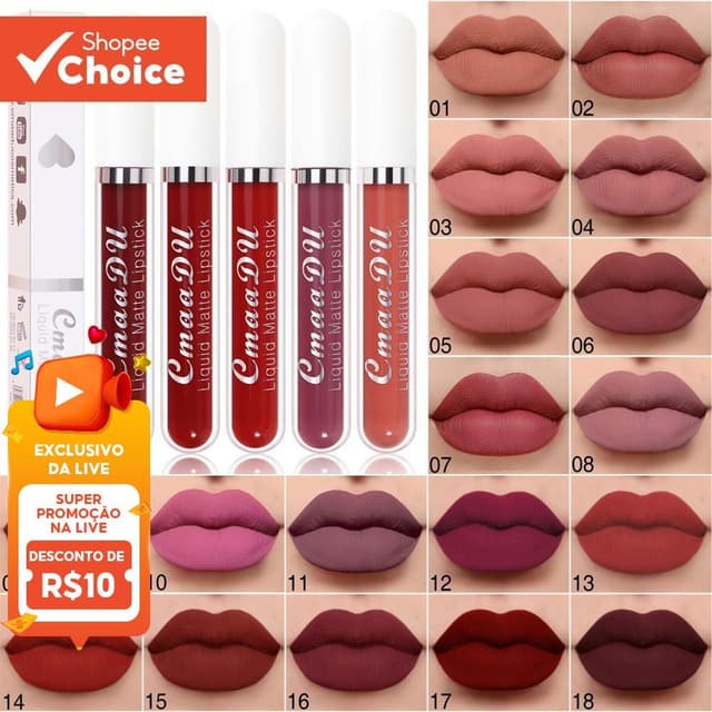 CMaaDu Batom Fosco De 18 Cores À Prova D'água De Longa Duração Copo Antiaderente Maquiagem Valentine Glam Festival Essen