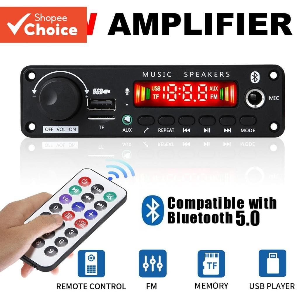 Amplificador 2 * 75W Bluetooth 5.0 MP3 WAV APE Board 12V DIY Rádio TF Microfone USB Chamada Viva-Voz