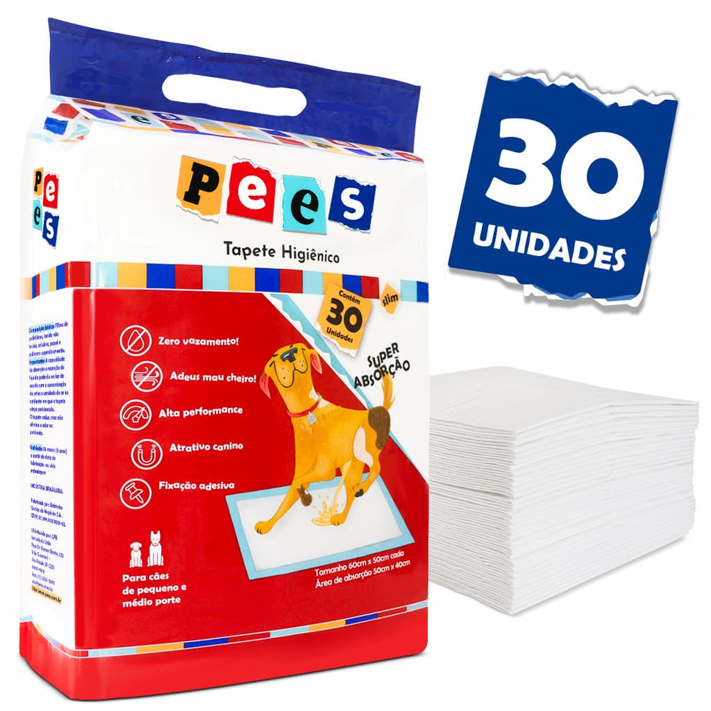 Tapete Higiênico Slim Pees Para Cães 30 Unidades 50x60cm