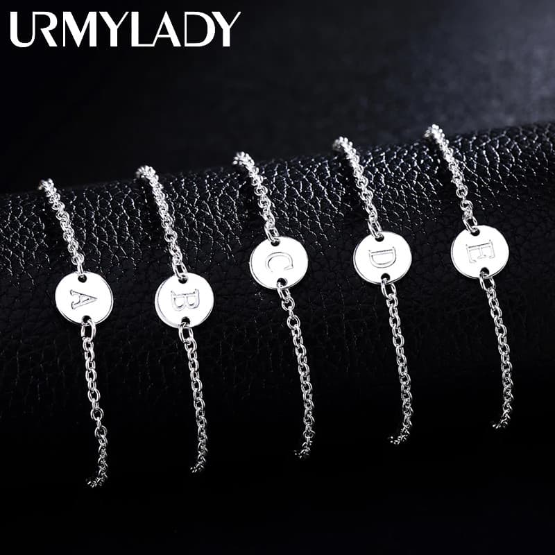 URMYLADY 925 Prata Esterlina 26 Letras Mulheres Homens Corrente Pulseira Tornozeleira Casamento Personalidade Jóias