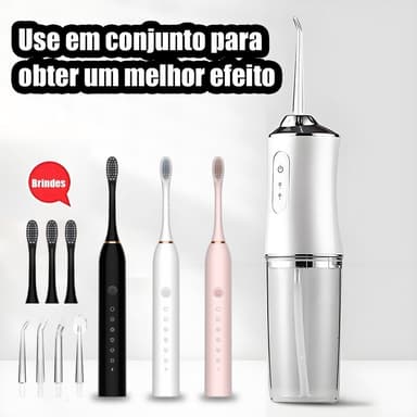 Irrigador oral recarregável 2 em 1 + escova de dentes elétrica profissional portátil