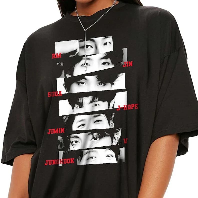 Camiseta Masculina Feminina Oversized Estampa Nomes BTS RM Jin Suga J-Hope Jimin V Jungkook, T-shirt Streetwear Unissex