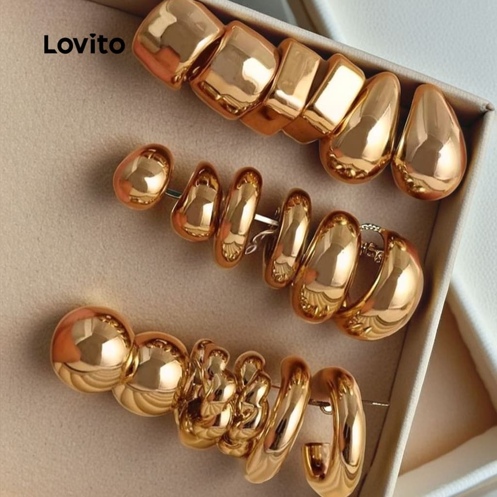 Lovito Brincos Elegantes De Metal Estilo Coreano LFA92003