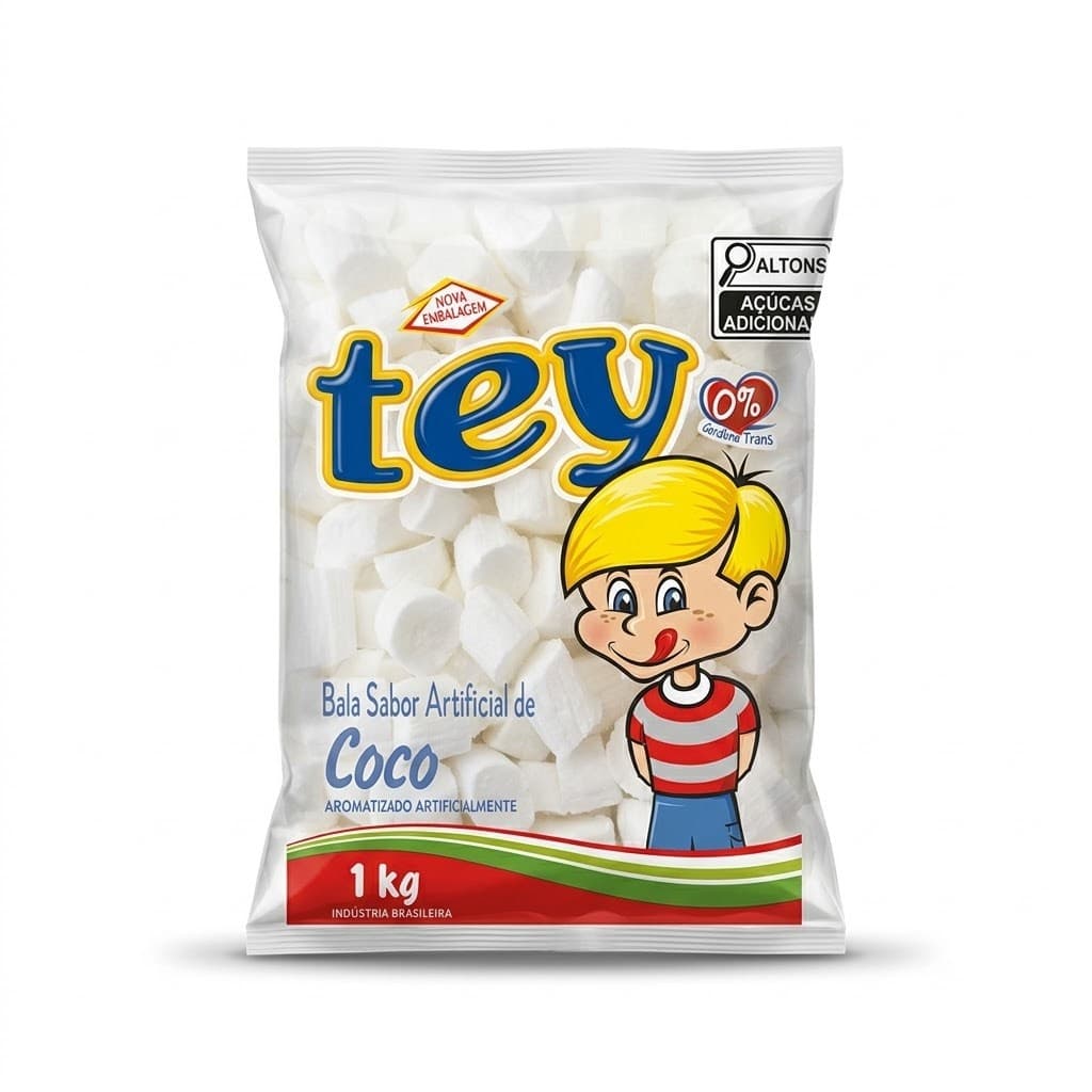 Bala Coco Tey 1Kg Macia Sabor Coco Lanche Receita Mesa Doces