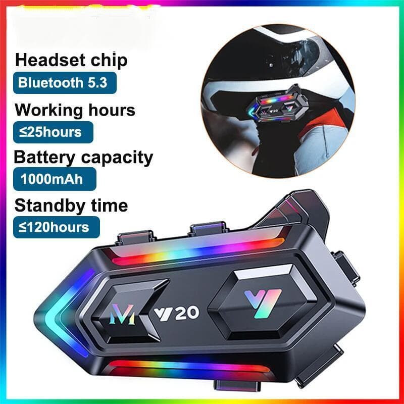 Capacete de Moto Y20 Fone de Ouvido Bluetooth 5.3 Sem Fio Mãos Livres À Prova D'Água Redução de Ruído com Luz RGB